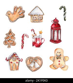 Set vintage di Natale disegnato a mano Foto Stock