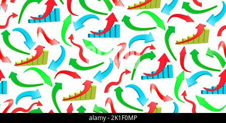Frecce curve astratte e segno grafico di crescita. Grafici concettuali creativi dei movimenti di mercato, infografiche. Impulsi di notizie di borsa di negoziazione. Tendenza verso l'alto e verso il basso. Illustrazione Vettoriale