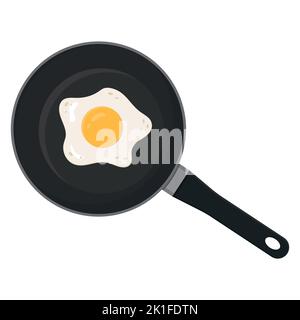 Uovo fritto in una padella nera, illustrazione a colori Illustrazione Vettoriale