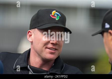 Regensburg, Baviera, Germania. 18th settembre 2022. Nella qualificazione World Baseball Classic dell'Armin Wolf Baseball Arena di Ratisbona, Germania. (Credit Image: © Kai Dambach/ZUMA Press Wire) Credit: ZUMA Press, Inc./Alamy Live News Foto Stock