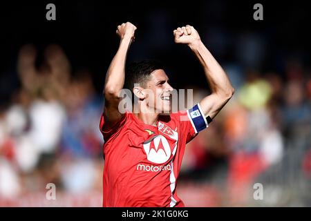 Monza, Italia. 18 settembre 2022. Matteo Pessina dell'AC Monza festeggia durante la Serie Una partita di calcio tra l'AC Monza e la Juventus FC. Credit: Nicolò campo/Alamy Live News Foto Stock