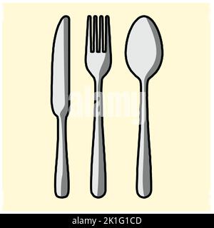 Silhouette di posate. Set icone nero coltello cucchiaio forchetta. Cartello argenteria nero. Vettore di illustrazione di utensili simboli ristorante o etichetta come concetto cuoco Foto Stock