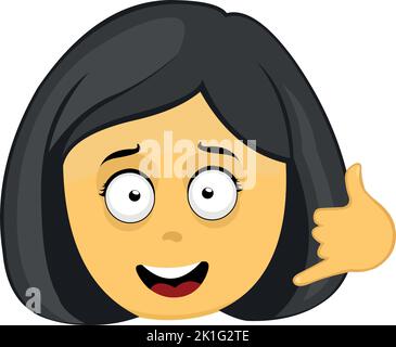 Vettore emoji illustrazione di una donna cartoon giallo, che mi chiama al telefono o agita il gesto con la mano Illustrazione Vettoriale