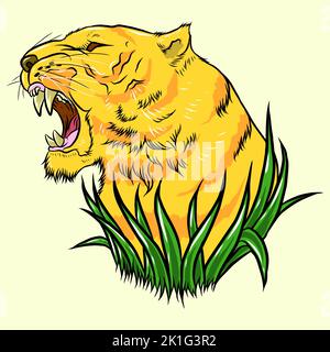 Testa di tigre, disegno vettoriale, logo stilizzato con testa di tigre, simbolo dell'anno 2022, mascotte sportive. Silhouette lineare di un predatore Foto Stock