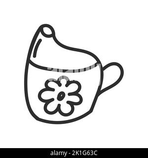 Tazza per bambini disegnata a mano in stile bozzetto comico. Elemento bambino disegnato con pennarello digitale. Simpatica illustrazione per icone, sfondo, design della cornice Illustrazione Vettoriale