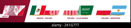 Partite della squadra di calcio polacca nel gruppo C del torneo internazionale di calcio 2022. Set di icone Sport Vector. Illustrazione Vettoriale