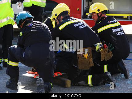 South Wales Fire and Rescue Service, UK Rescue Organization (UKRO) Games, Cardiff Bay, 2018 Foto Stock