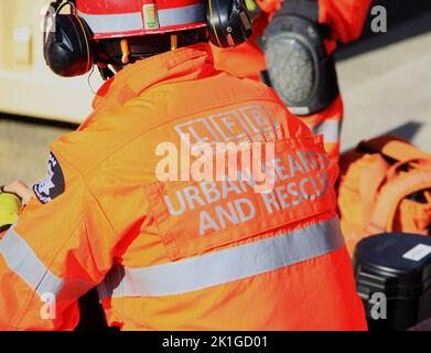 London Fire Brigade, UK Rescue Organization (UKRO) Games, Cardiff Bay, 2018 Foto Stock