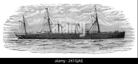 Incisione vintage del White Star Liner RMS Teutonic, vincitore del Blue Riband. Lanciato nel 1889 e demolito nel 1921. Foto Stock