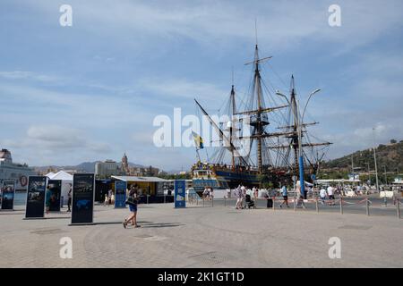 Götheborg di Svezia, replica di sling del svedese Indiaman Götheborg, ormeggiato nel porto di Malaga, Spagna. Foto Stock