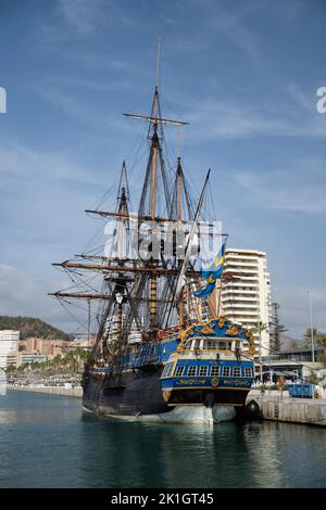 Götheborg di Svezia, replica di sling del svedese Indiaman Götheborg, ormeggiato nel porto di Malaga, Spagna. Foto Stock