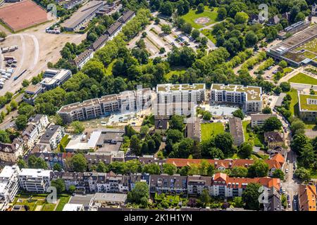 Vista aerea, cantiere e nuovo edificio RüBogen a Gummertstraße Essen-Rüttenscheid, Essen, Ruhr, Renania settentrionale-Vestfalia, Germania, Costr Foto Stock