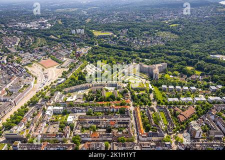 Vista aerea, cantiere e nuovo edificio RüBogen a Gummertstraße Essen-Rüttenscheid, Essen, Ruhr, Renania settentrionale-Vestfalia, Germania, Costr Foto Stock