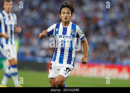 San Sebastian, Spagna. 18th Set, 2022. Takefusa Kubo (Sociedad) Calcio : Spagnolo 'la Liga Santander' incontro tra Real Sociedad 2-1 RCD Espanyol de Barcelona all'Arena reale di San Sebastian, Spagna . Credit: Mutsu Kawamori/AFLO/Alamy Live News Foto Stock