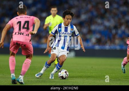 San Sebastian, Spagna. 18th Set, 2022. Takefusa Kubo (Sociedad) Calcio : Spagnolo 'la Liga Santander' incontro tra Real Sociedad 2-1 RCD Espanyol de Barcelona all'Arena reale di San Sebastian, Spagna . Credit: Mutsu Kawamori/AFLO/Alamy Live News Foto Stock