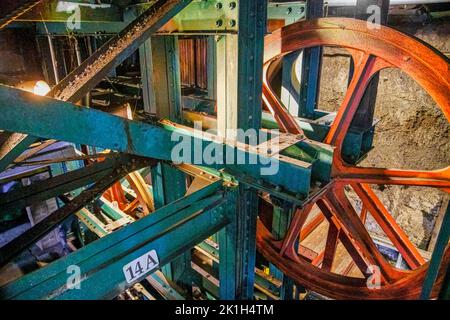 I meccanismi meccanici che operano il Duquesne Incline dalla sua stazione superiore a Pittsburgh, Pennsylvania. Foto Stock