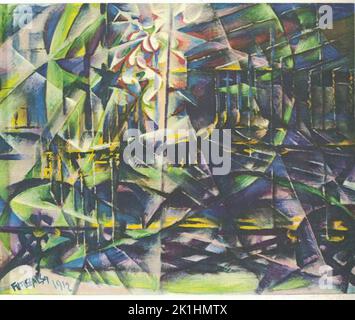 Eccesso di velocità Automobile, 1912, olio su legno. Dipinto di Giacomo balla. Giacomo balla (18 luglio 1871 – 1 marzo 1958) è stato un . Nei suoi dipinti raffigurava la luce, il movimento e la velocità. Si preoccupava di esprimere il movimento nelle sue opere, ma a differenza di altri futuristi di spicco non era interessato alle macchine o alla violenza con le sue opere tendenti verso la stregoneria e la capricciosità. Foto Stock