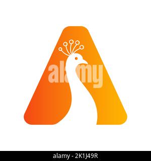 Lettera A Beautiful Peacock Logo Template Vector Template logotipo colorato Illustrazione Vettoriale