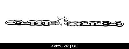 Catena spezzata con frantumazioni come simbolo di forza e libertà. Schizzo delle catene metalliche. Illustrazione vettoriale isolata su sfondo bianco Illustrazione Vettoriale