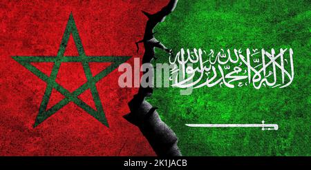 L'Arabia Saudita e il Marocco si battono insieme. Marocco e Arabia Saudita relazione, conflitto, crisi, concetto di economia. Marocco vs Arabia Saudita Foto Stock