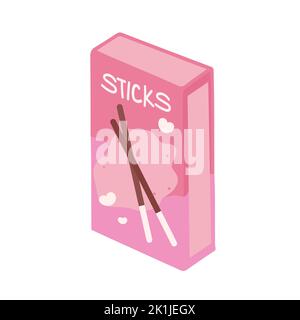 Disegno a mano carino isolato clipart illustrazione di scatola rosa di bastoncini snack Illustrazione Vettoriale