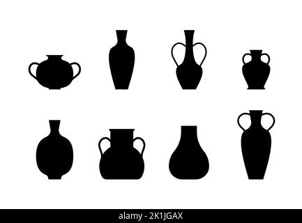 Set isolato vaso. Vasi greci Silhouette nere in uno stile semplice. Raccolta di icone vettoriali. Illustrazione Vettoriale