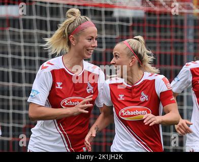 Colonia, Germania. 19th Set, 2022. Flyeralarm Frauen Bundesliga, giorno 1, 1. FC Koeln - TSG 1899 Hoffenheim, Sharon Beck (Koeln), Mandy Islacker (Koeln) Credit: Juergen Schwarz/Alamy Live News Foto Stock