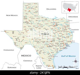 Mappa fisica molto dettagliata dello stato americano del Texas Foto Stock