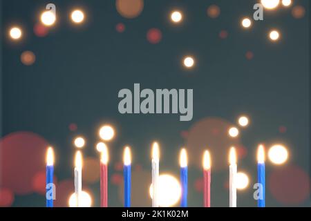 3D rendering immagine della vacanza ebraica Hanukkah con candele bruciantesi su uno sfondo bokeh. Foto Stock