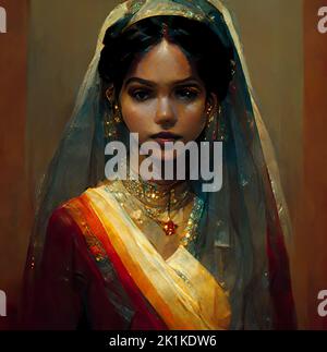 Ritratto concettuale generato digitalmente di una sposa indiana in un abito da sposa tradizionale Foto Stock