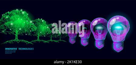 Luce per il trasporto a due mani lampada a lampadina concetto di risparmio energetico ecologico. Poligonale germogliatura blu chiaro piccolo impianto piantina all'interno di energia elettrica verde Illustrazione Vettoriale