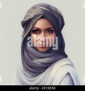 Avatar concettuale generato digitalmente di una donna araba che indossa un hijab Foto Stock