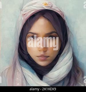 Avatar concettuale generato digitalmente di una donna araba che indossa un hijab Foto Stock