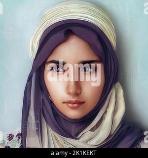 Avatar concettuale generato digitalmente di una donna araba che indossa un hijab Foto Stock