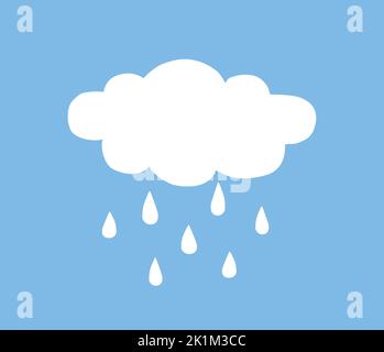 Vettore disegnata a mano doodle schizzo pioggia nuvola isolata su sfondo blu Illustrazione Vettoriale
