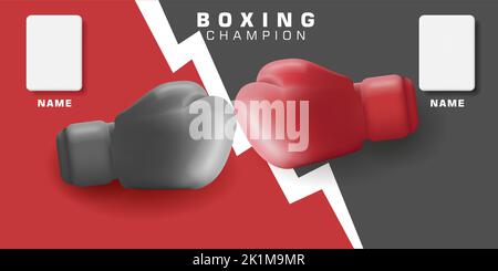 illustrazione dei guanti da boxe 3d, poster della corrispondenza di boxe con tabelle dei punteggi Illustrazione Vettoriale