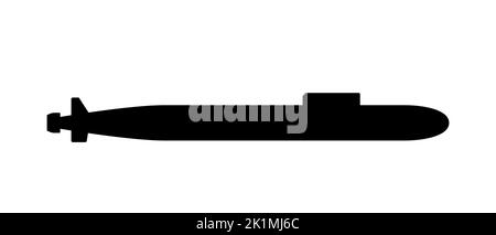 La silhouette nera sottomarina strategica è in una vista laterale isolata su uno sfondo bianco. Illustrazione Vettoriale