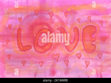 Pittura di acquerello rosa e rosso con impasti di cera acquerello. Inteso come amore o sfondo di San Valentino Foto Stock