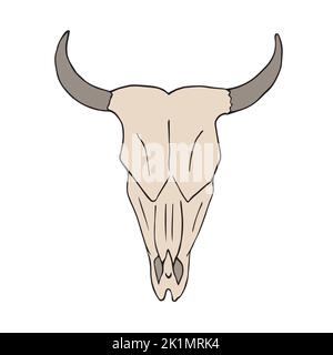 Vettore disegnato a mano doodle schizzo colorato mucca toro cranio isolato su sfondo bianco Illustrazione Vettoriale