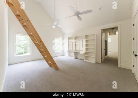 Bagno verde salvia con finiture bianche dover, vasca indipendente, doccia chiusa con vetro con mattoni a spina di pesce dipinti in bianco, piano di granito Foto Stock