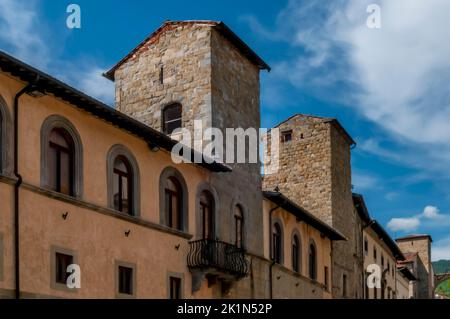 Un assaggio del centro storico di Sansepolcro, Arezzo, Italia, in Via Matteotti Foto Stock