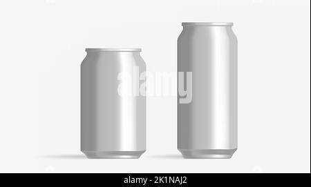 Lattina in argento metallizzato birra bevanda fredda imballaggio in acciaio modello realistico Mockup Illustrazione Vettoriale