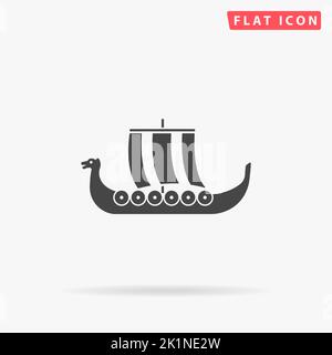 Icona del vettore piatto Drakkar. Illustrazioni di disegno di stile disegnate a mano. Illustrazione Vettoriale