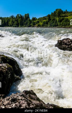Le rapide del fiume Bulkley sono pescate in rete per la riproduzione di Sockeye Salmon; da First Nation; Wet’suwet’en; uomini indigeni; Witset (Moricetown); BR Foto Stock