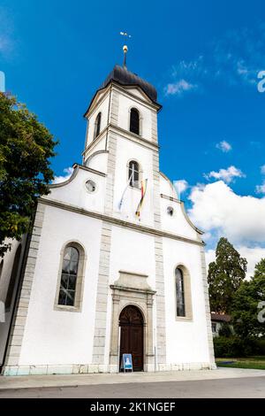 Facciata bianca del 18th ° secolo, stile barocco Baden Reformed Chiesa, Baden, Svizzera Foto Stock