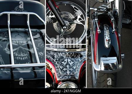 Dettagli di alcune belle motociclette personalizzate Harley-Davidson (2) Foto Stock