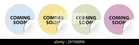 Presto disponibile set di adesivi a stella illustrazione vettoriale. Icona in arrivo. Presto disponibile l'etichetta eps Illustrazione Vettoriale