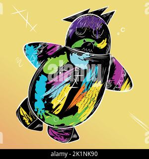 Isolato carino astratto retrò concetto orso grafitti mostro Vector Illustrazione Vettoriale