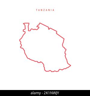 Tanzania Mappa del contorno modificabile. Confine rosso tanzaniano. Nome del paese. Regolare lo spessore della linea. Cambia colore. Illustrazione vettoriale. Illustrazione Vettoriale