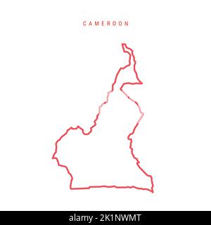 Camerun Mappa del contorno modificabile. Confine rosso del Camerun. Nome del paese. Regolare lo spessore della linea. Cambia colore. Illustrazione vettoriale. Illustrazione Vettoriale